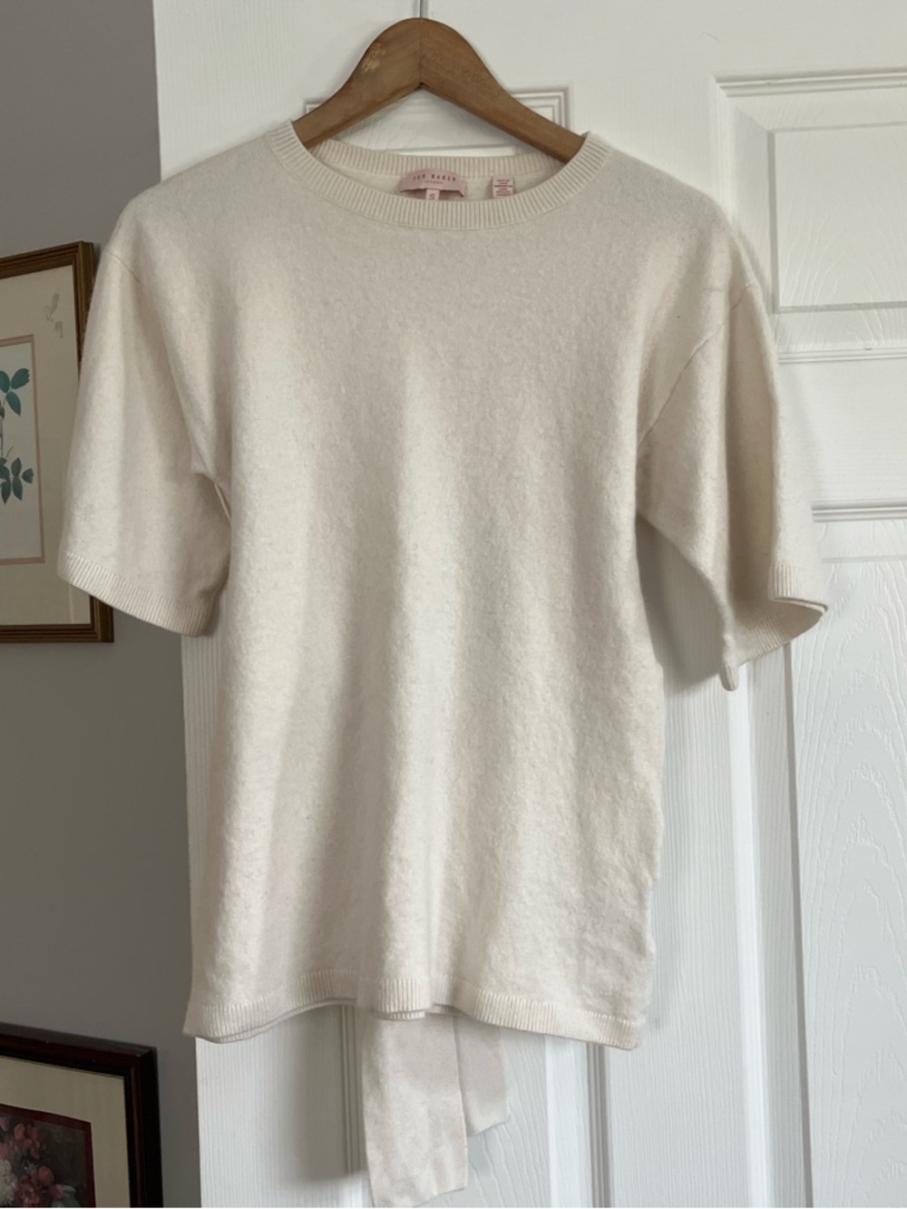 Ted Baker White Cream Short-Sleeve Cashmere Wool Knit Sweater Top